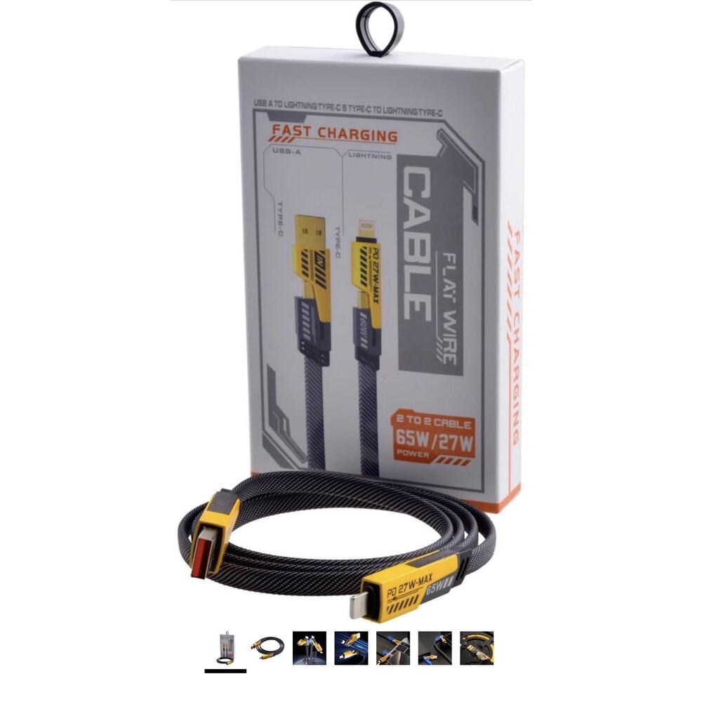 Fast Charging Flat 2 to 2 Cable Charger 65w/27w Type A To C And C To C